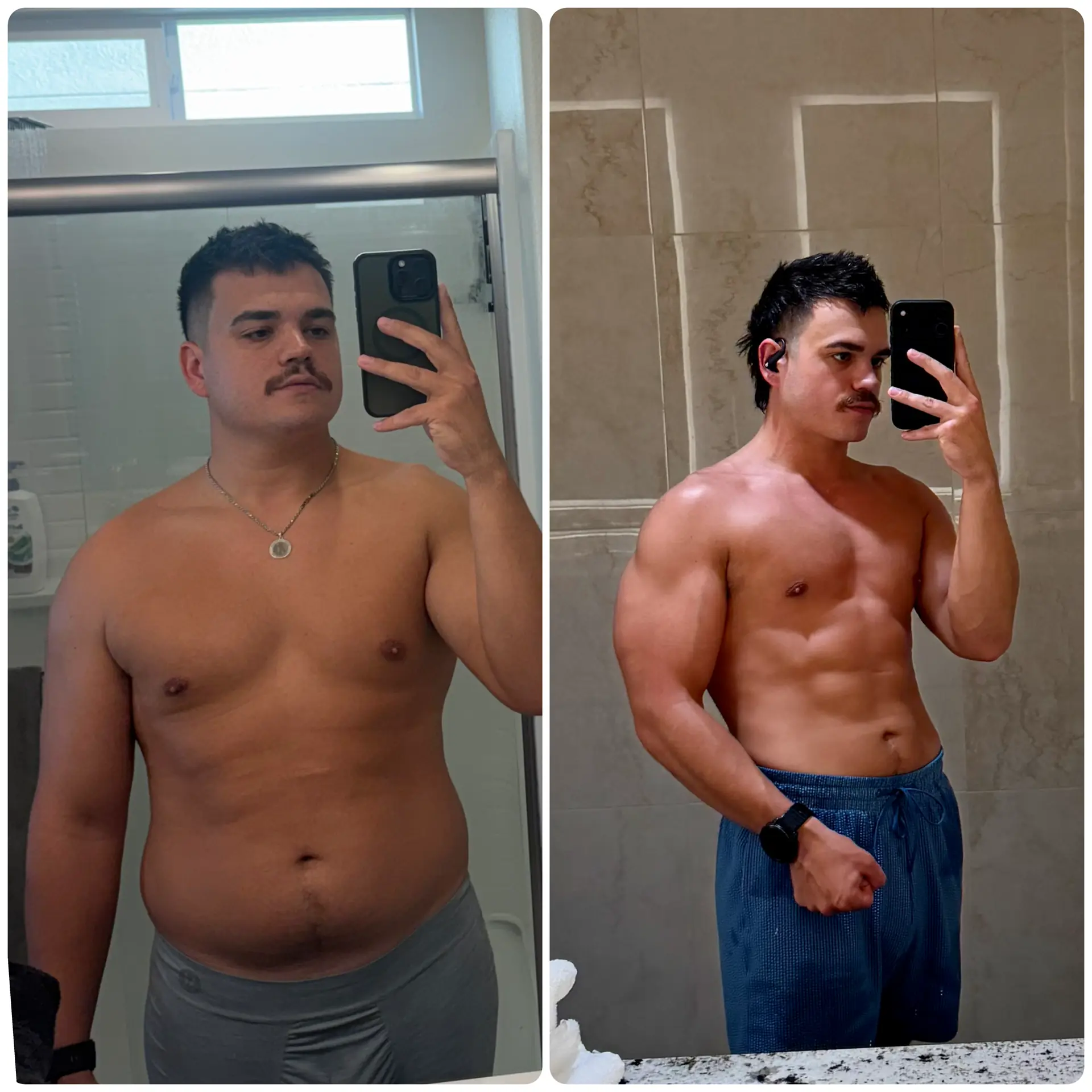 Man's before-and-after body composition comparison for a tesamorelin results guide
