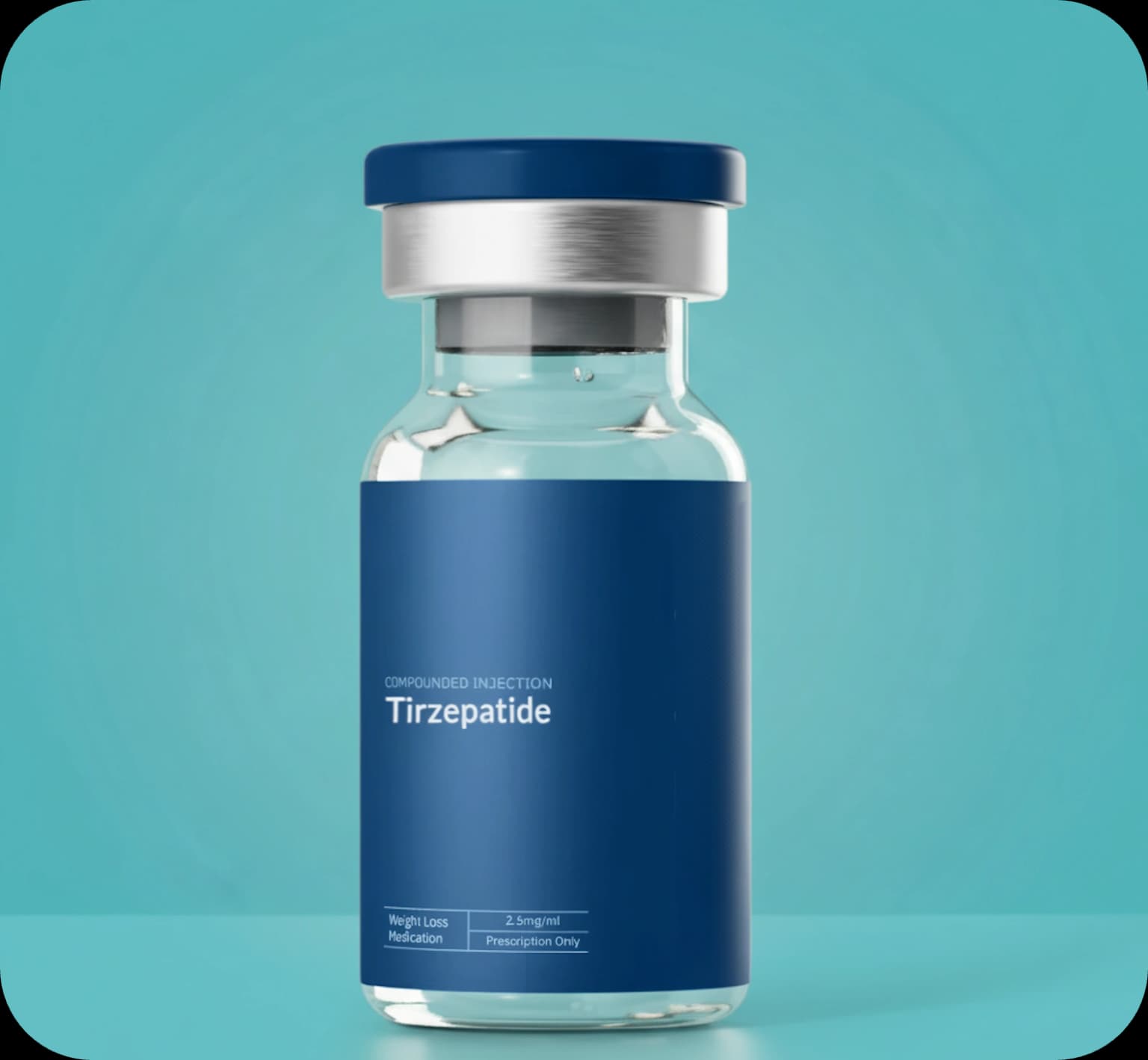 Trimi compounded tirzepatide vial with blue label