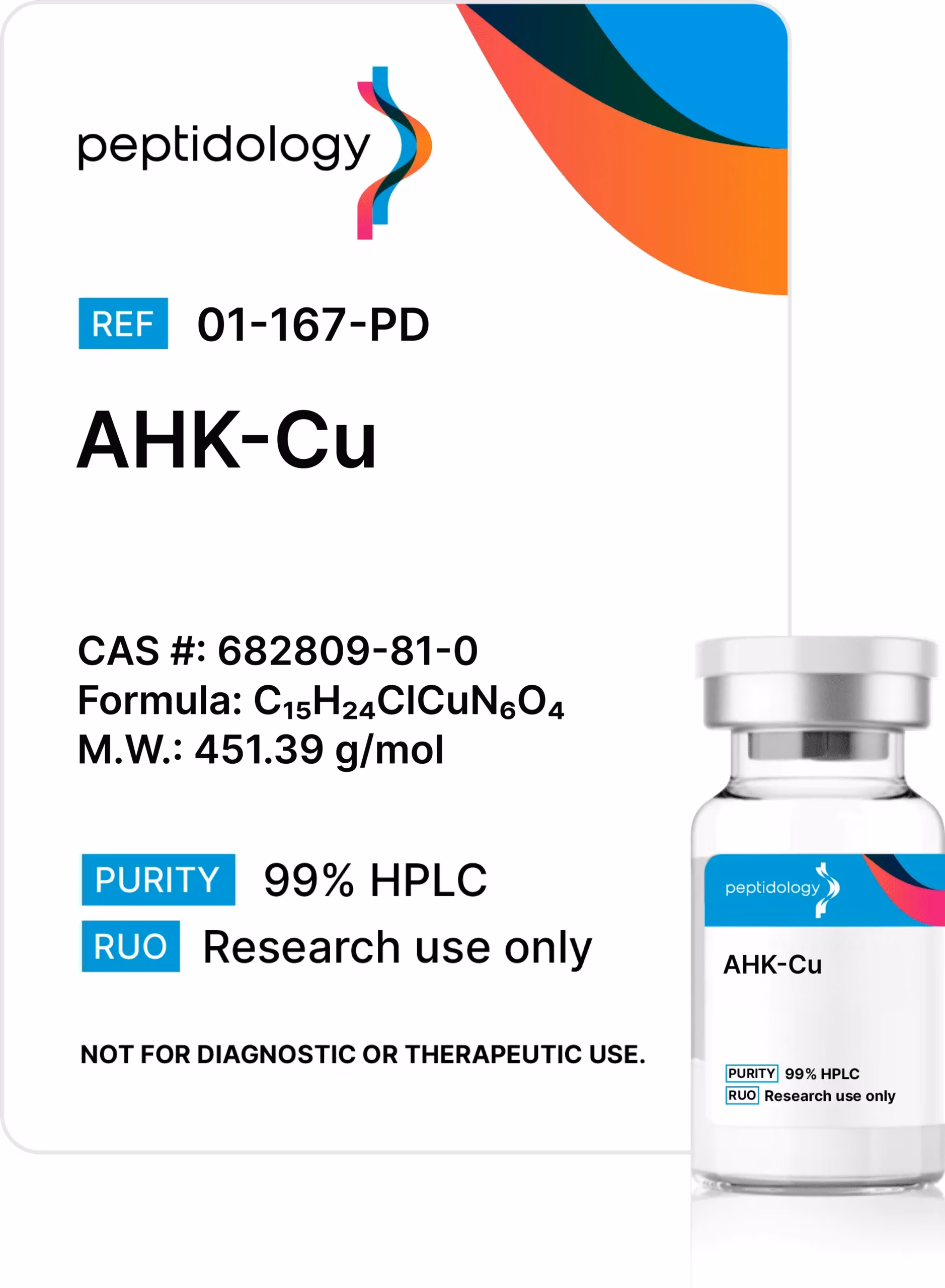AHK-Cu Peptidology research-use product label and vial
