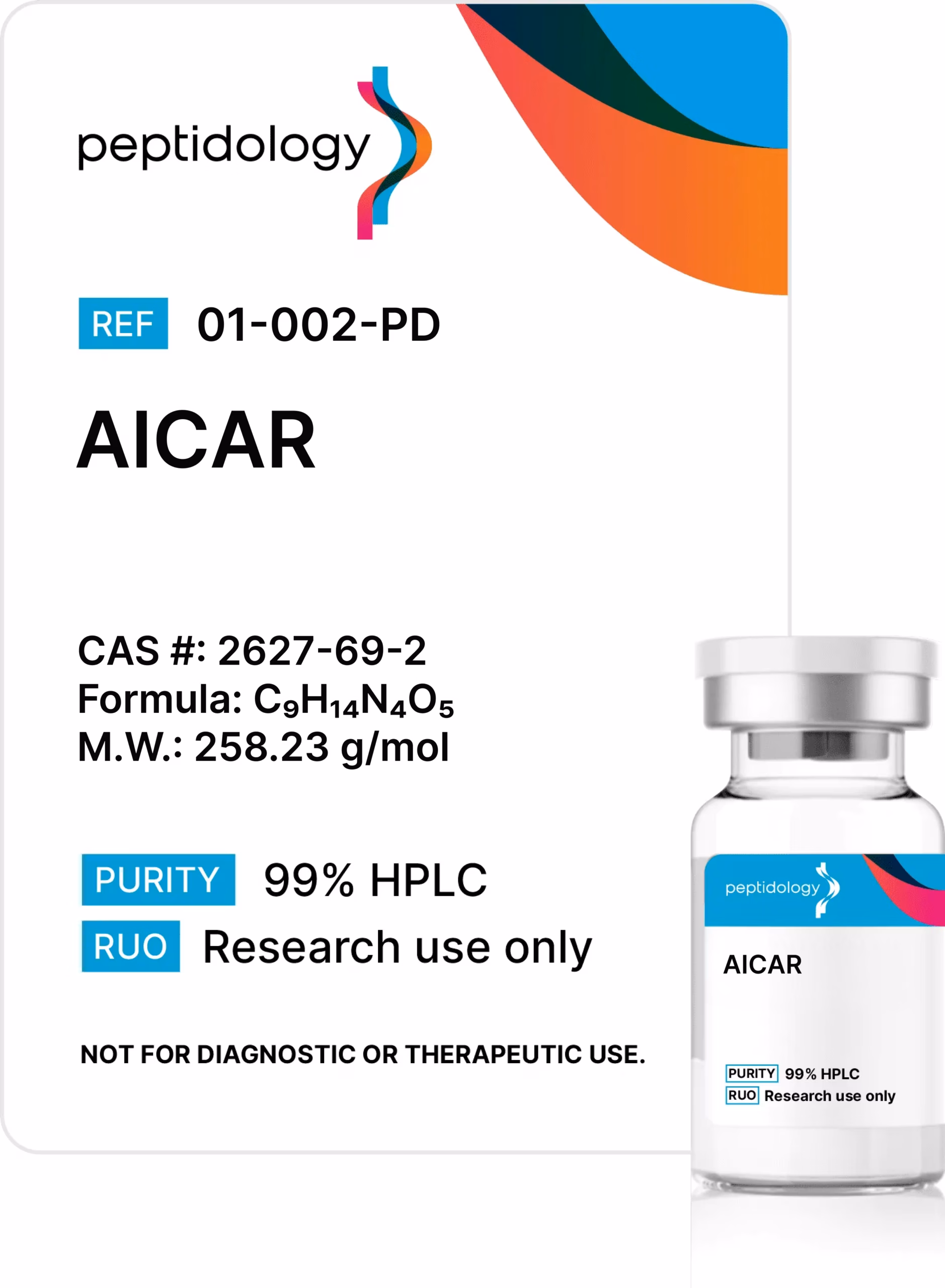 AICAR Peptidology research-use product label and vial