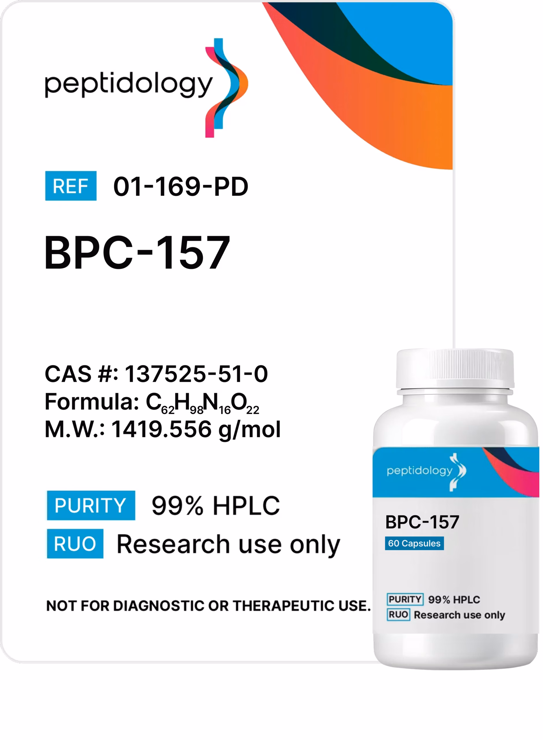 BPC-157 capsules Peptidology research-use product label and vial