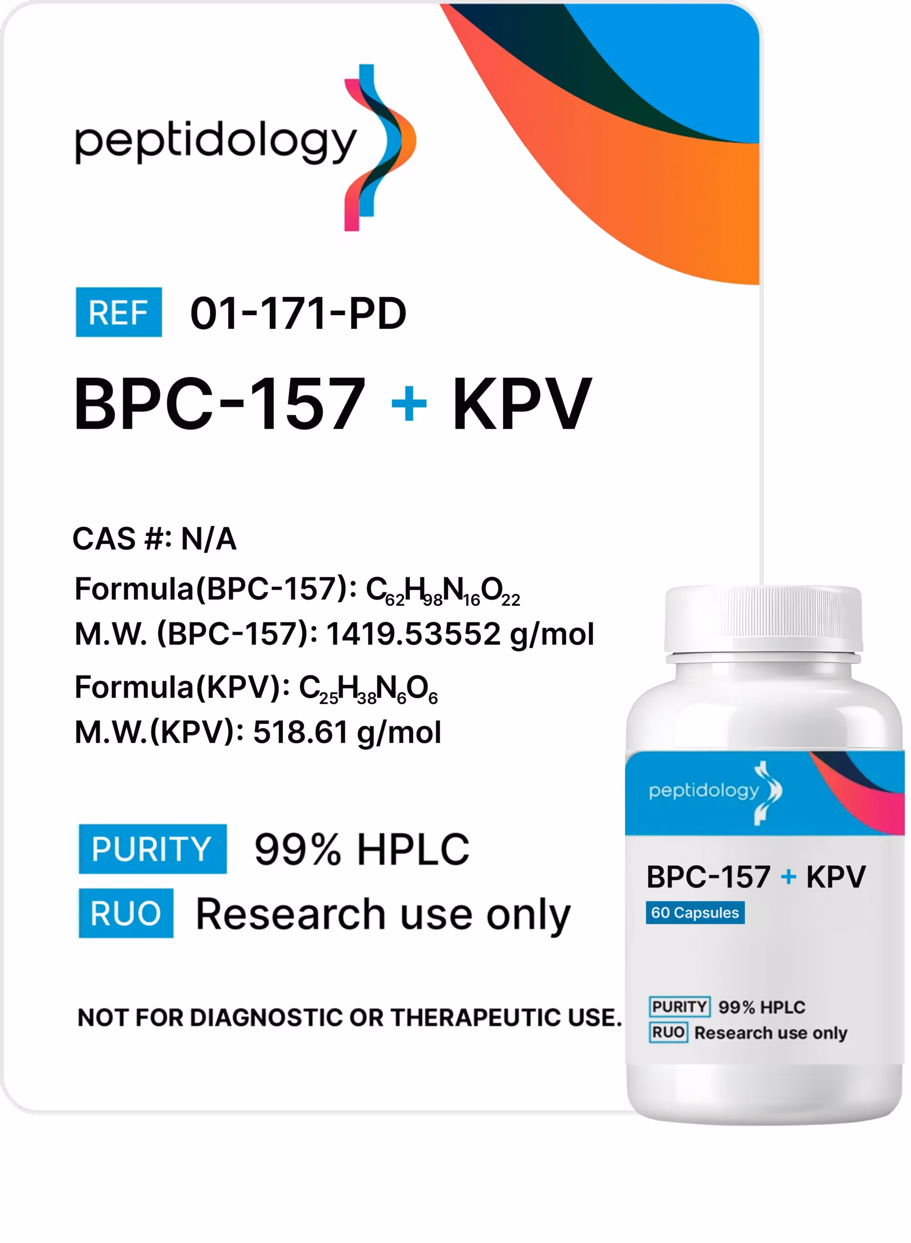 BPC-157 KPV capsules Peptidology research-use product label and vial
