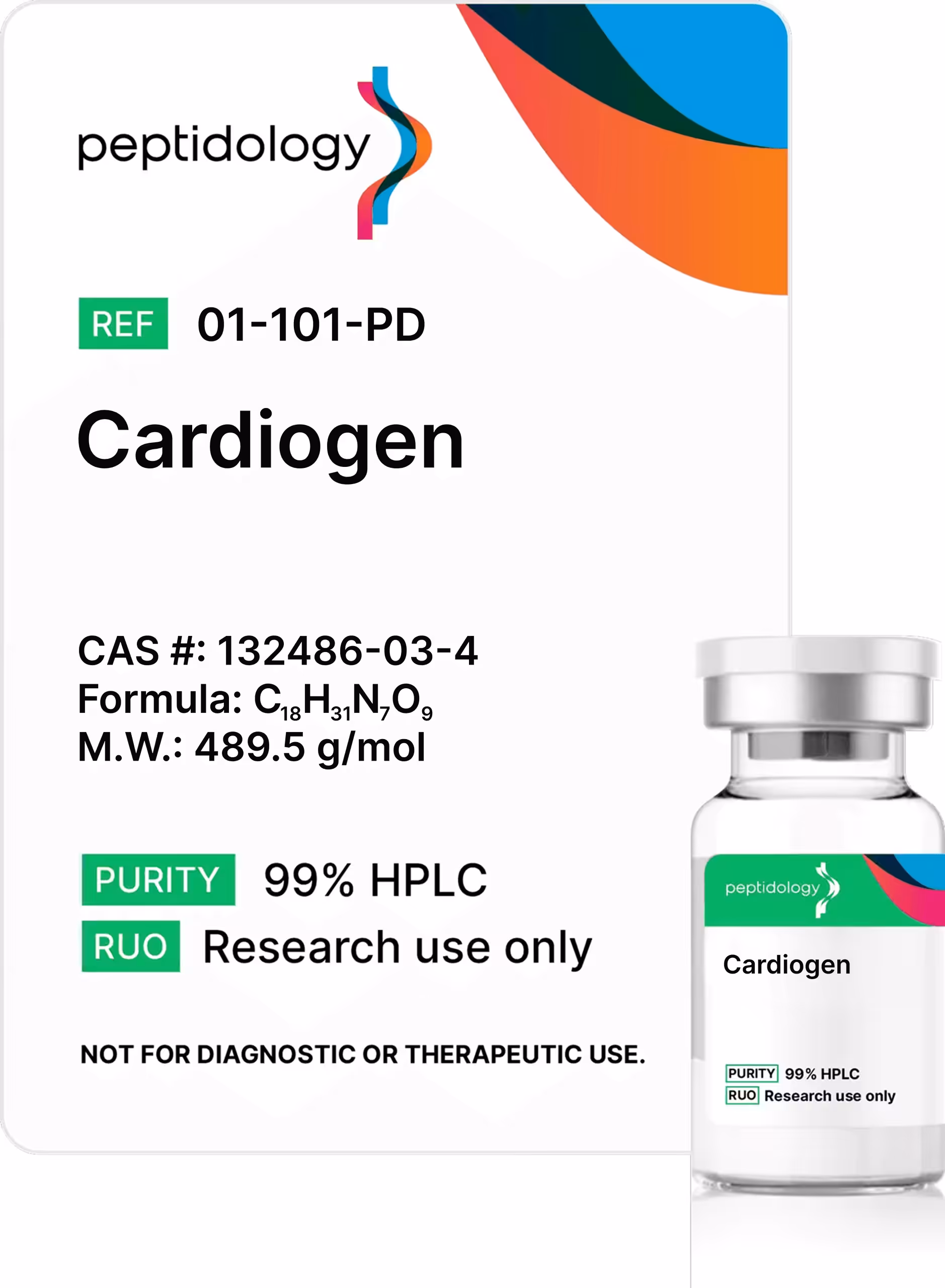Cardiogen Bio Regulator Peptidology research-use product label and vial
