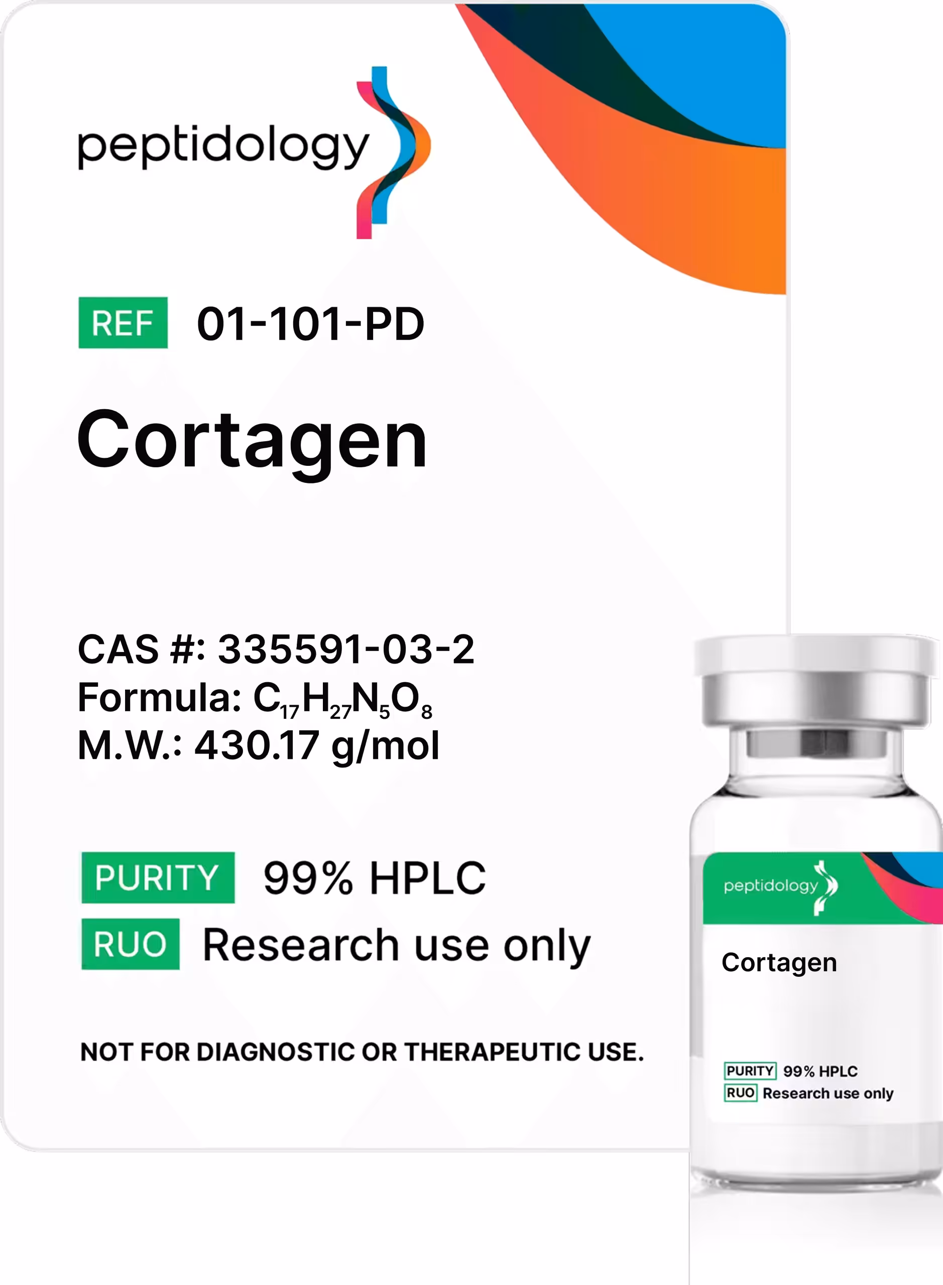 Cortagen Bio Regulator Peptidology research-use product label and vial