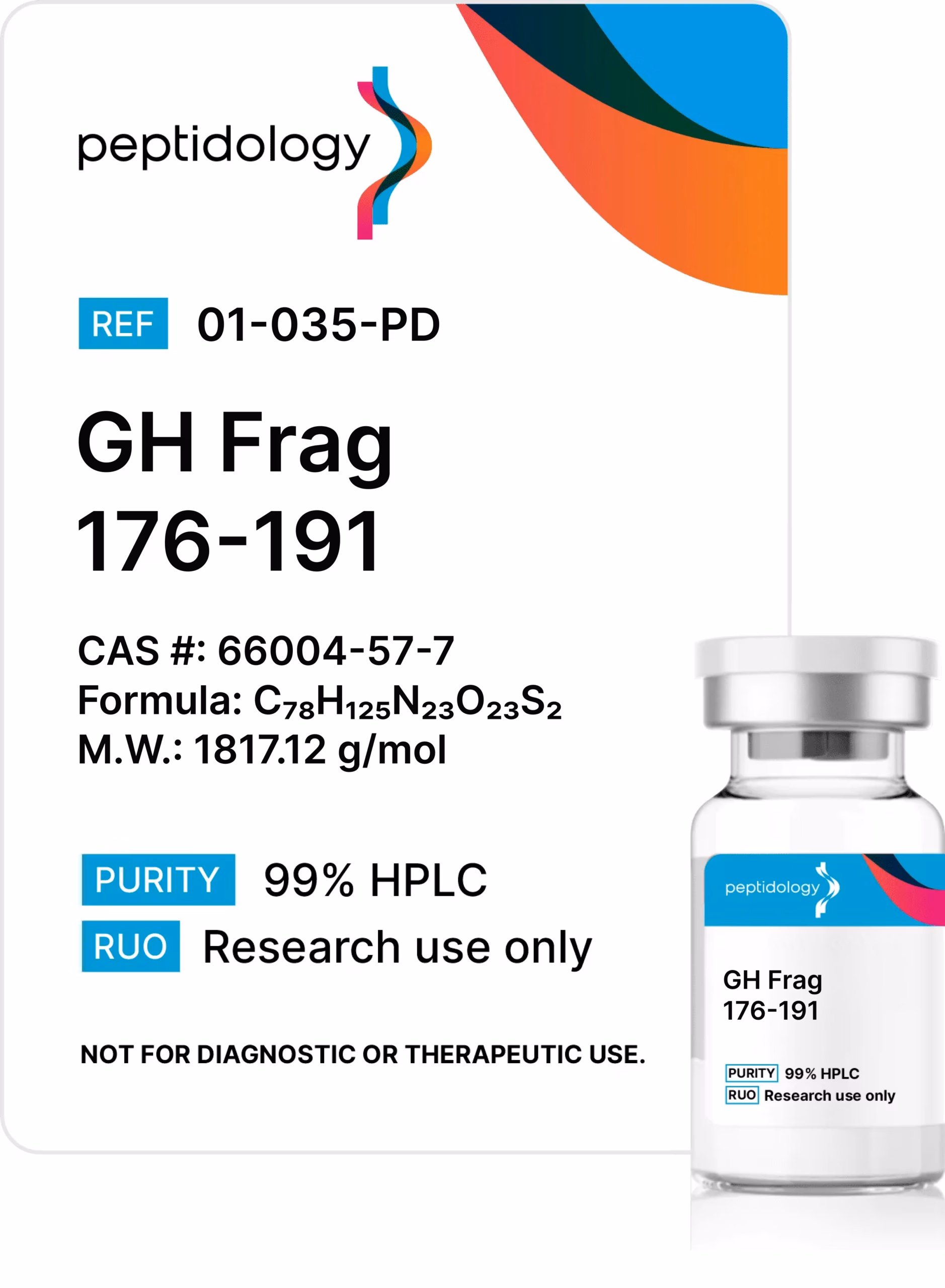 GH Frag 176-191 Peptidology research-use product label and vial