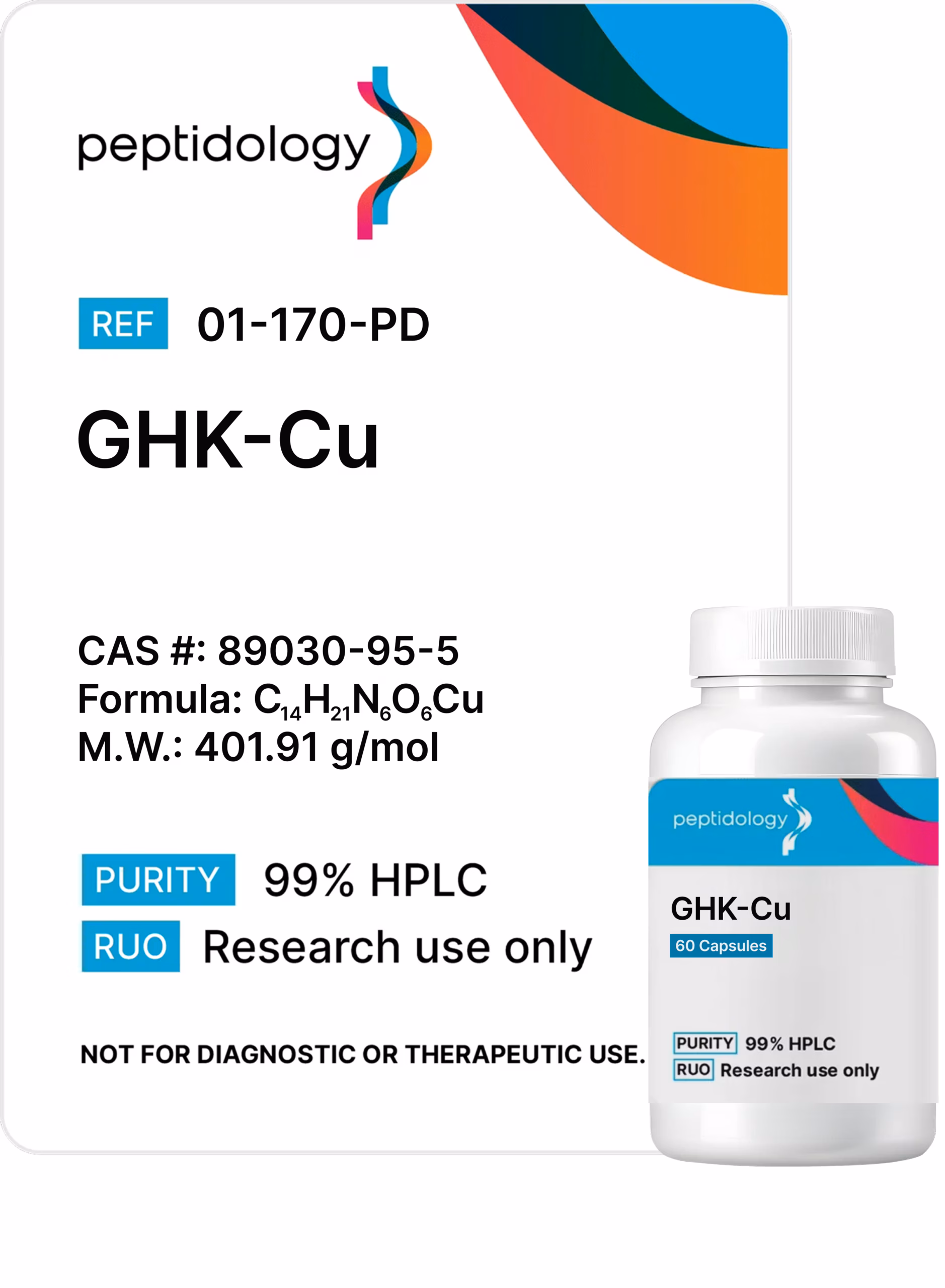GHK-Cu capsules Peptidology research-use product label and vial