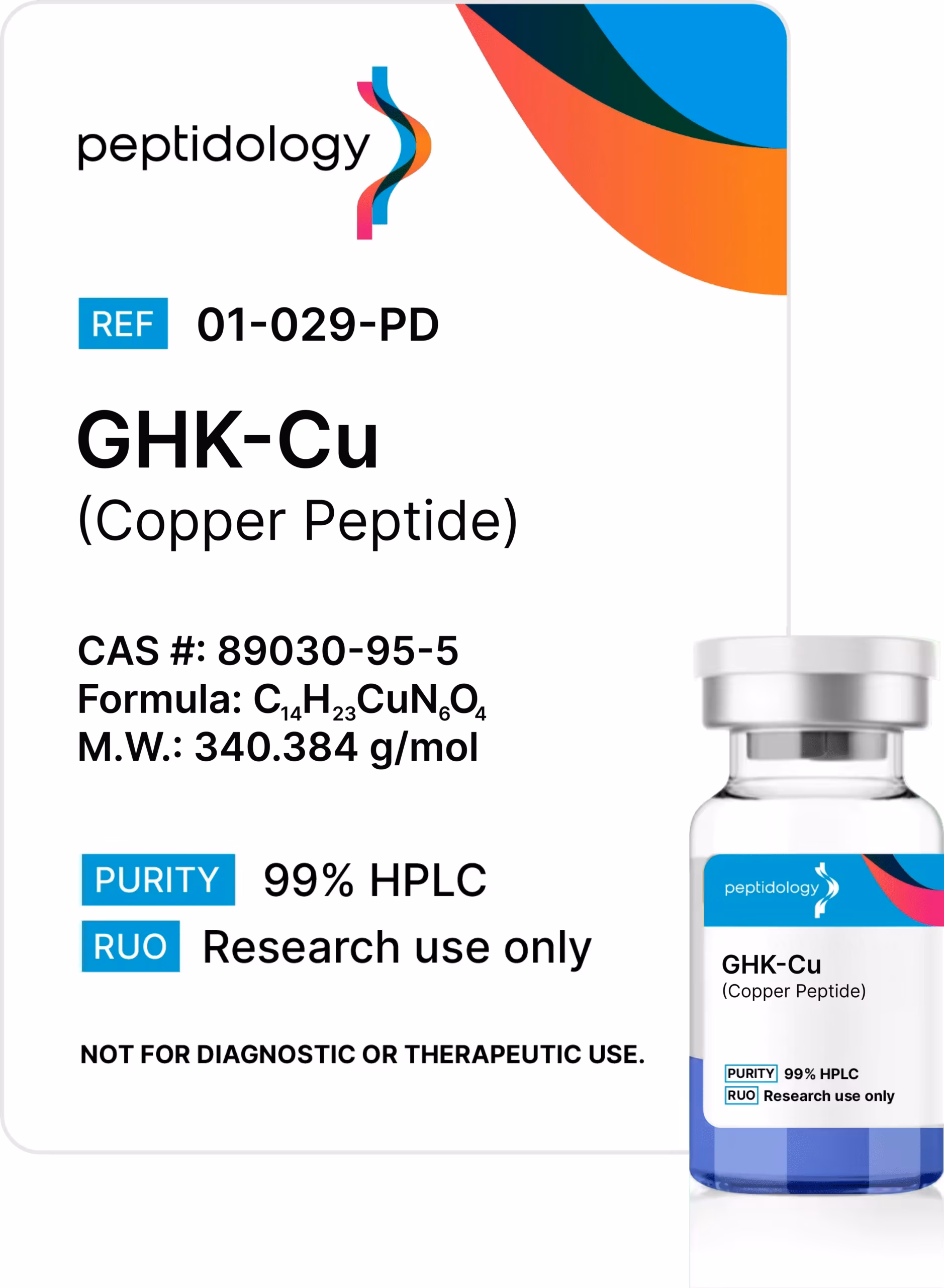 GHK-Cu Peptidology research-use product label and vial
