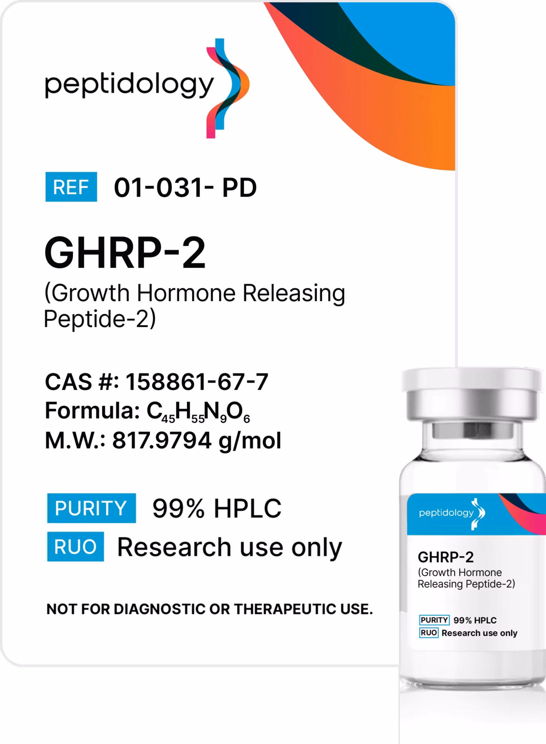 GHRP-2 Peptidology research-use product label and vial