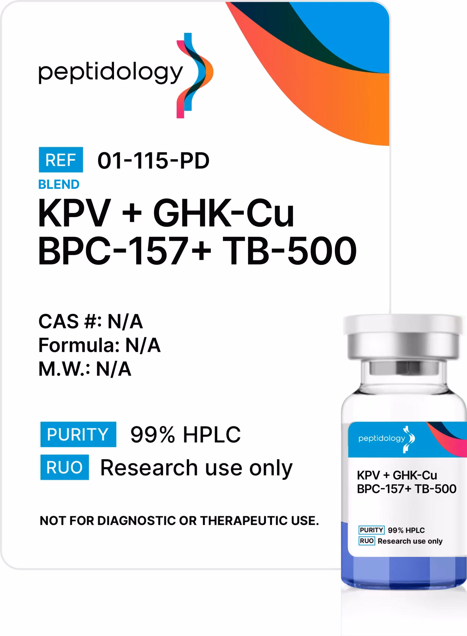 KLOW blend Peptidology research-use product label and vial