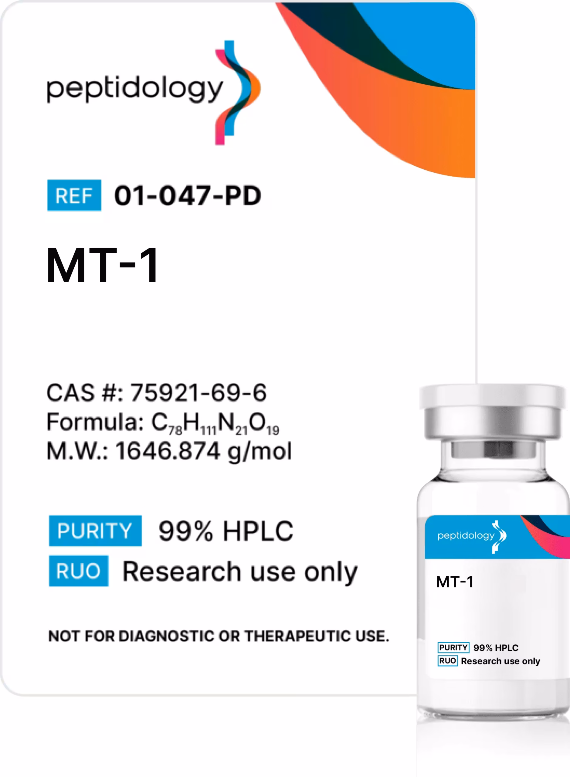 Melanotan MT1 Peptidology research-use product label and vial
