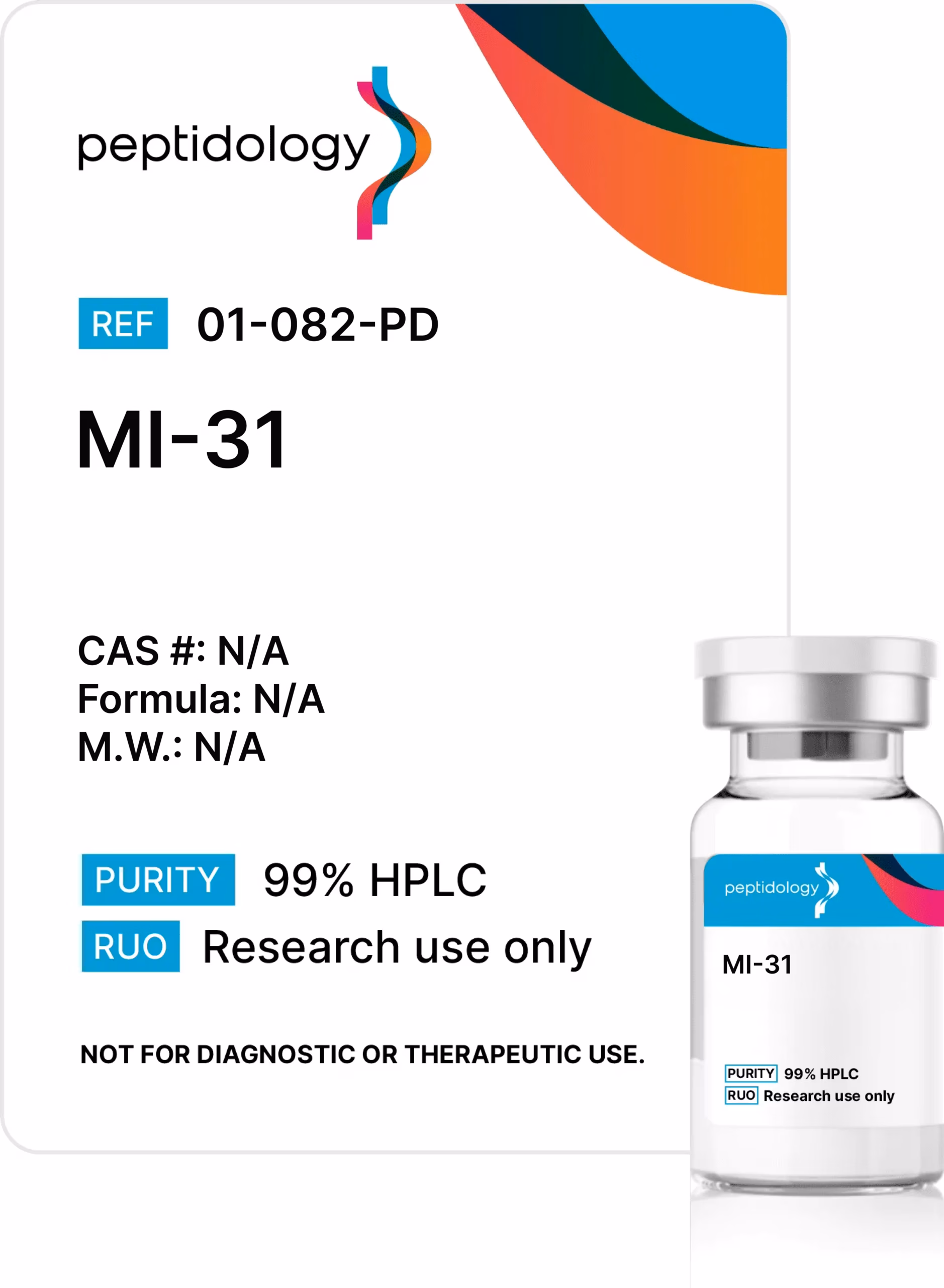 MI-31 Peptidology research-use product label and vial