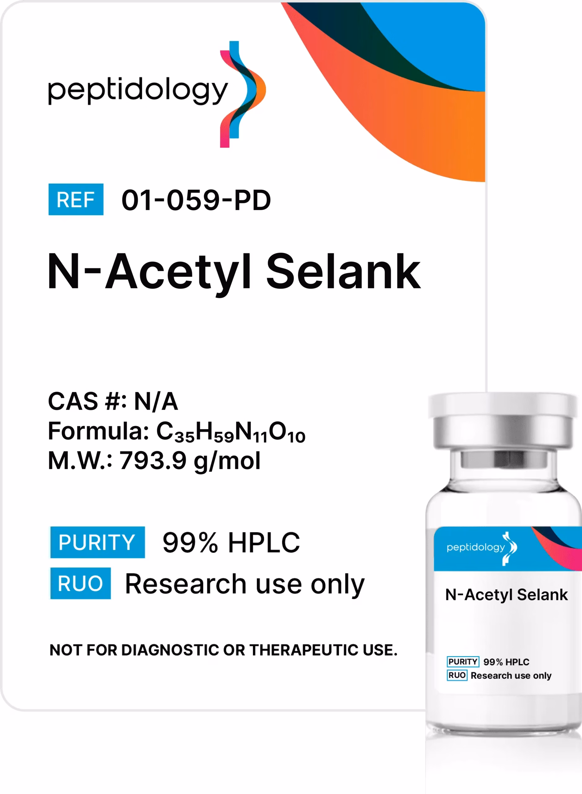 N-Acetyl Selank Peptidology research-use product label and vial