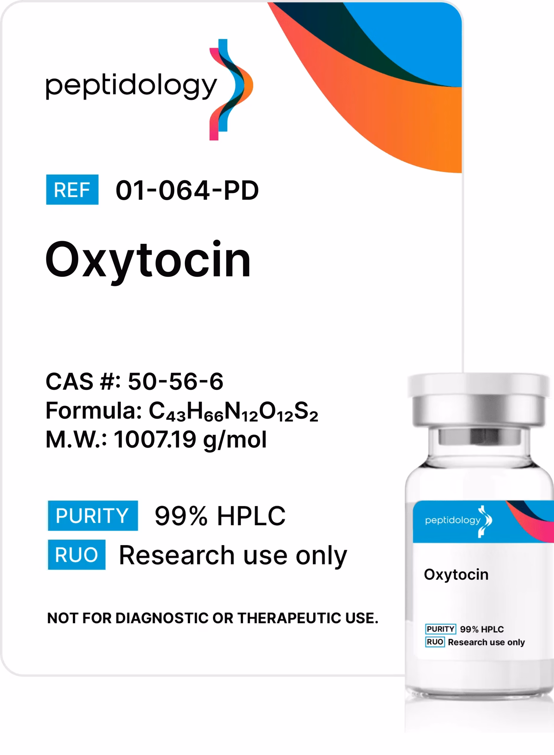 Oxytocin Peptidology research-use product label and vial