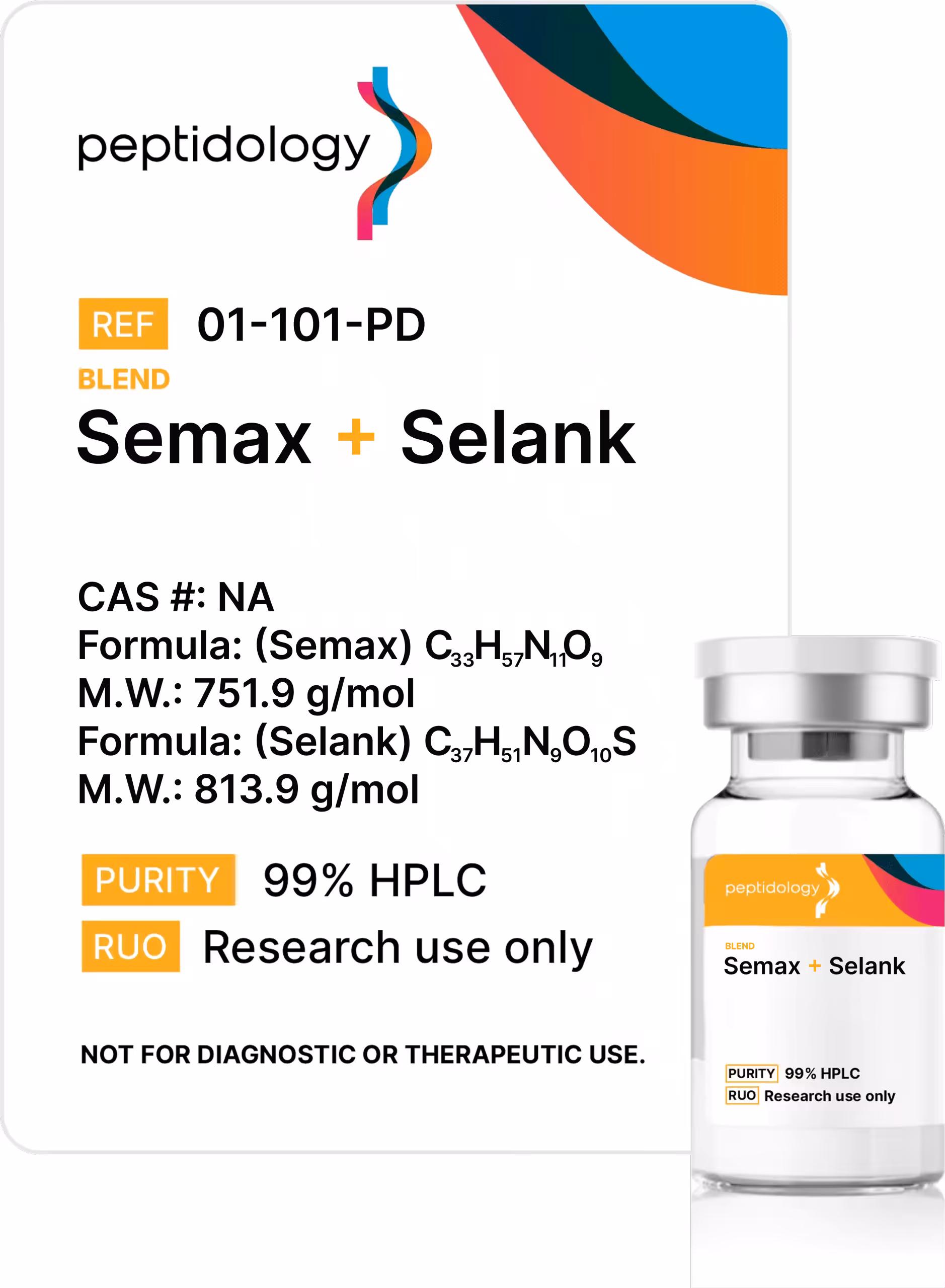 Semax Selank Blend Peptidology research-use product label and vial