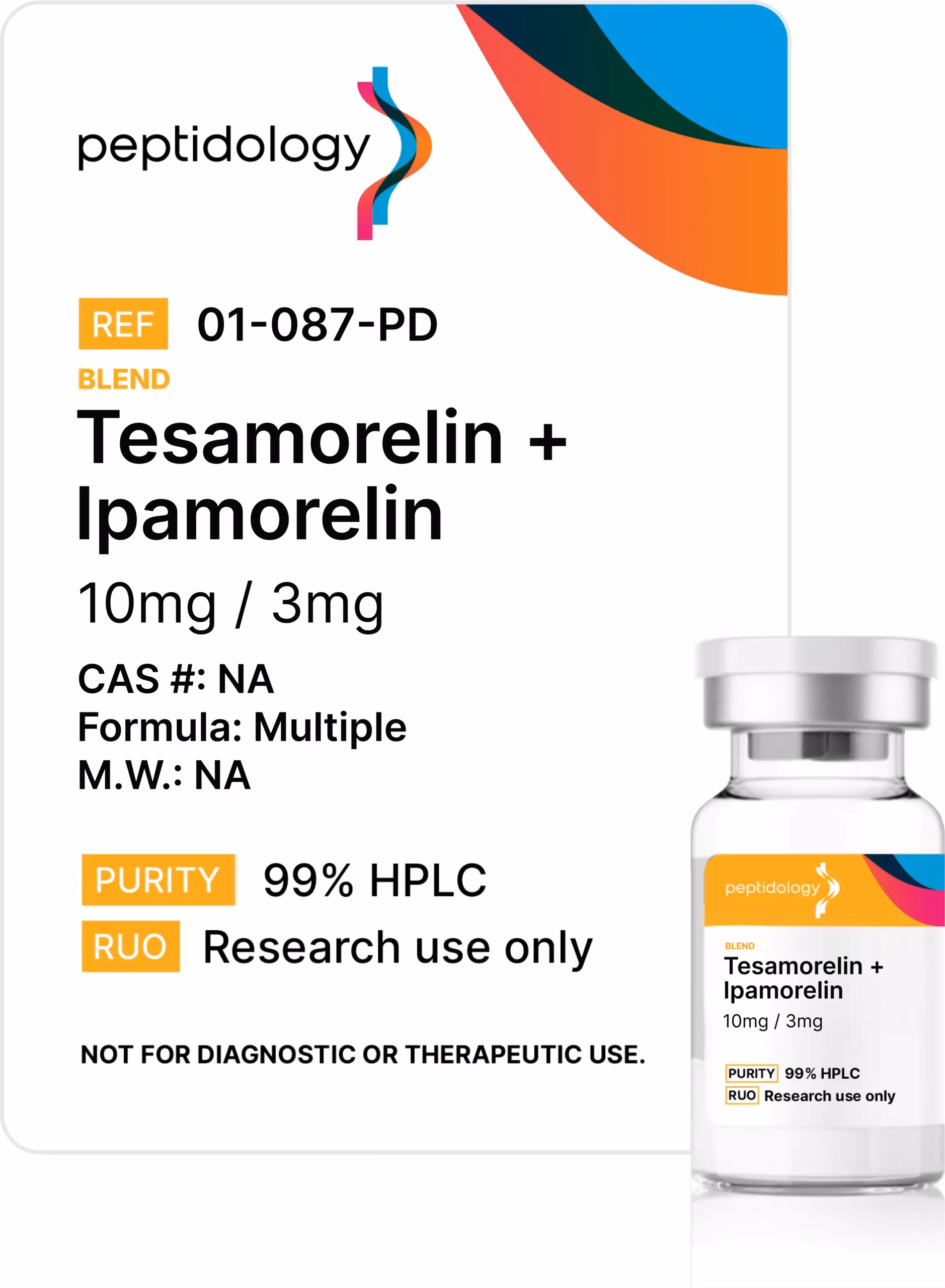 Tesamorelin Ipamorelin Peptidology research-use product label and vial