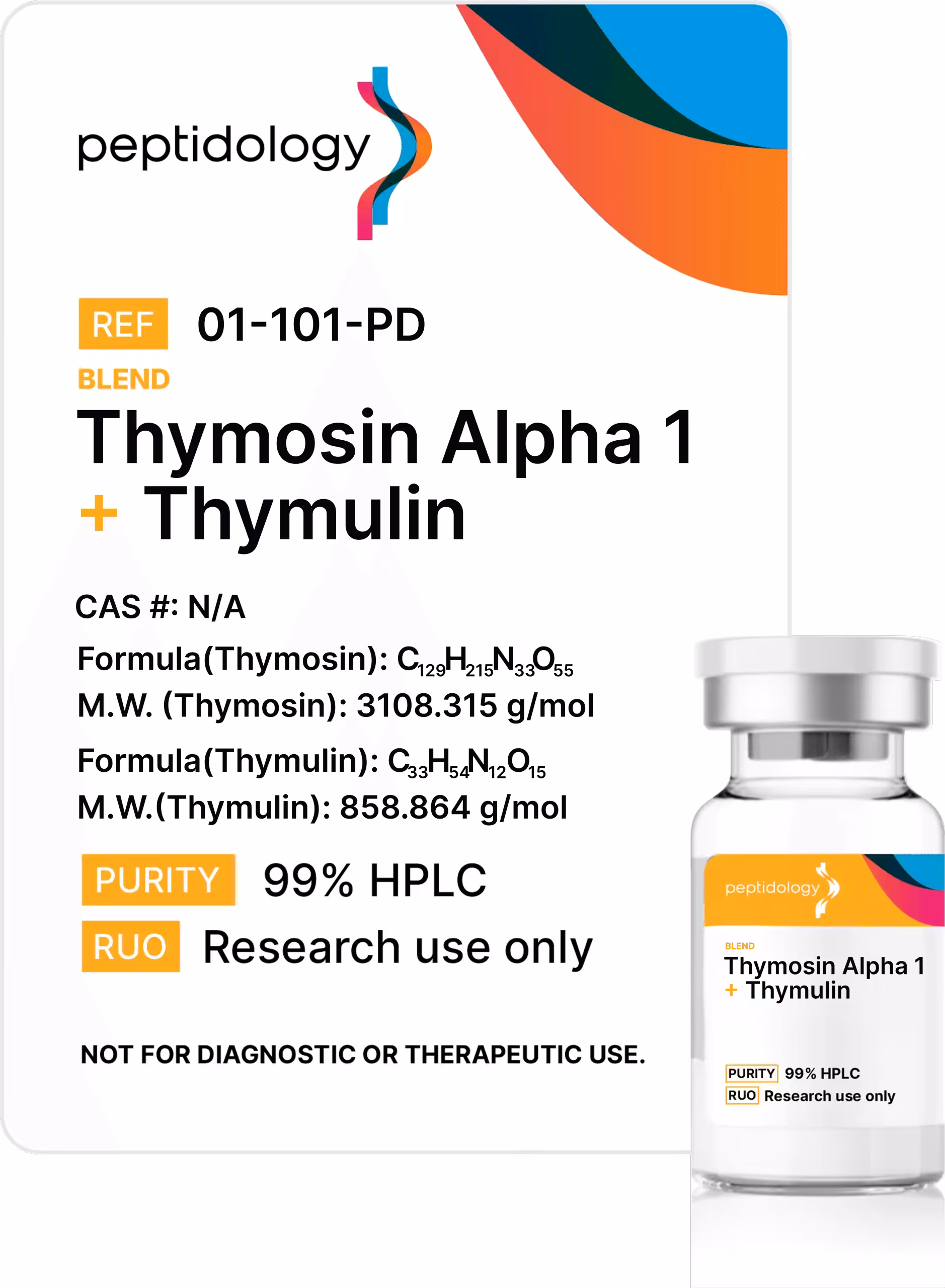 Thymosin Alpha-1 Thymulin blend Peptidology research-use product label and vial