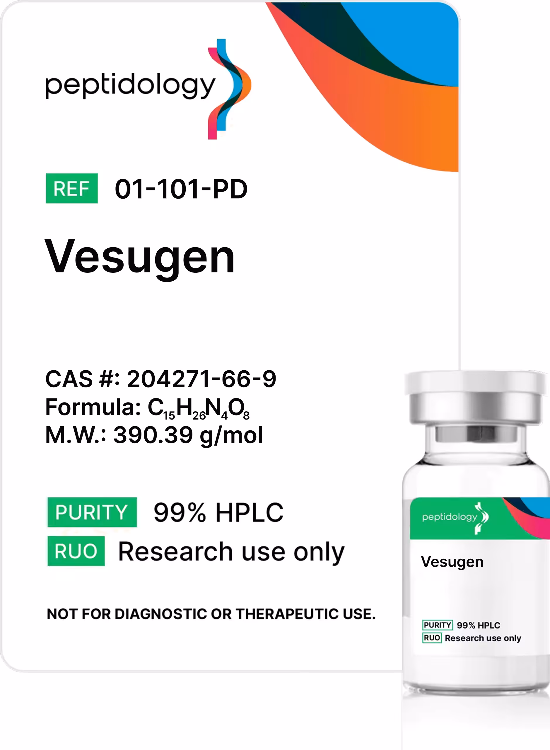 Vesugen Bio Regulator Peptidology research-use product label and vial